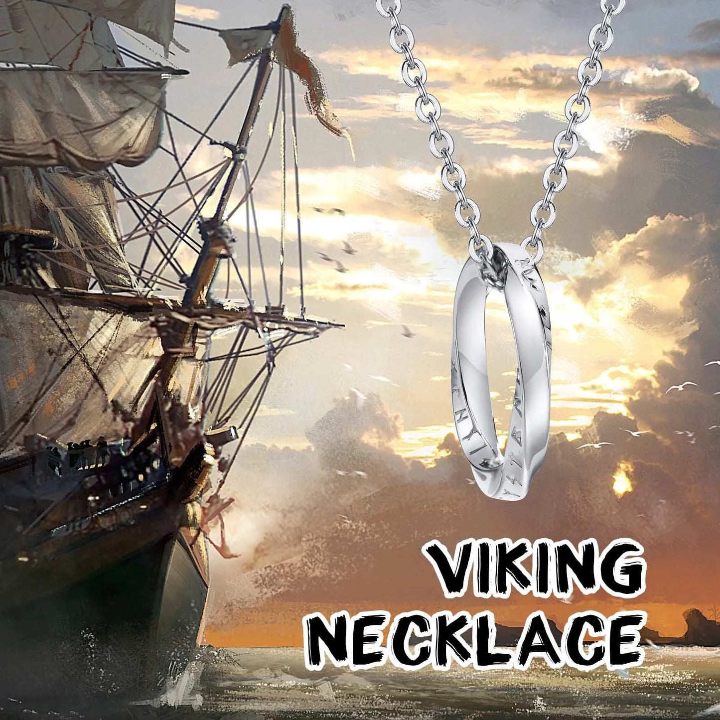 Norse Viking Necklace for Men – Stainless Steel Mobius Round Pendant