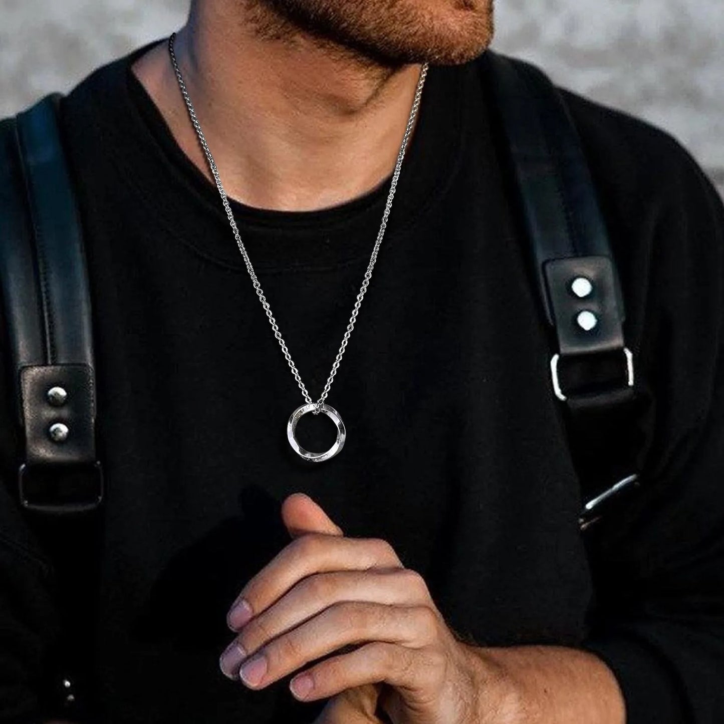Norse Viking Necklace for Men – Stainless Steel Mobius Round Pendant