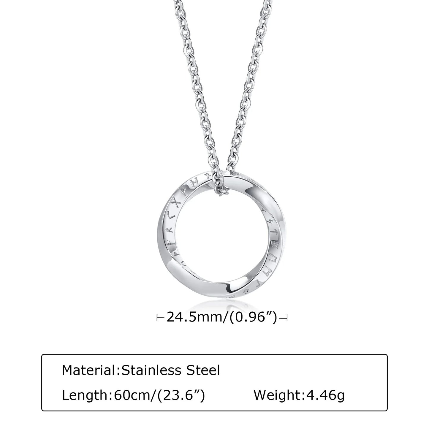 Norse Viking Necklace for Men – Stainless Steel Mobius Round Pendant