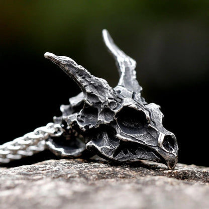 Viking Dragon Skull Pendant Necklace