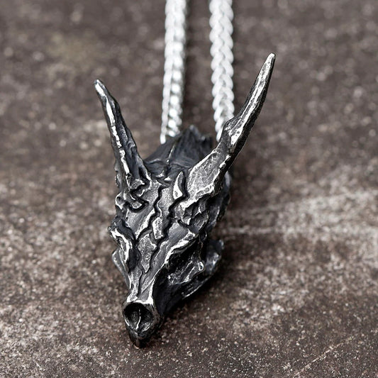 Viking Dragon Skull Pendant Necklace