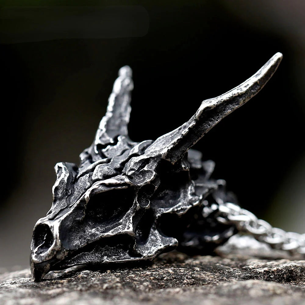 Viking Dragon Skull Pendant Necklace