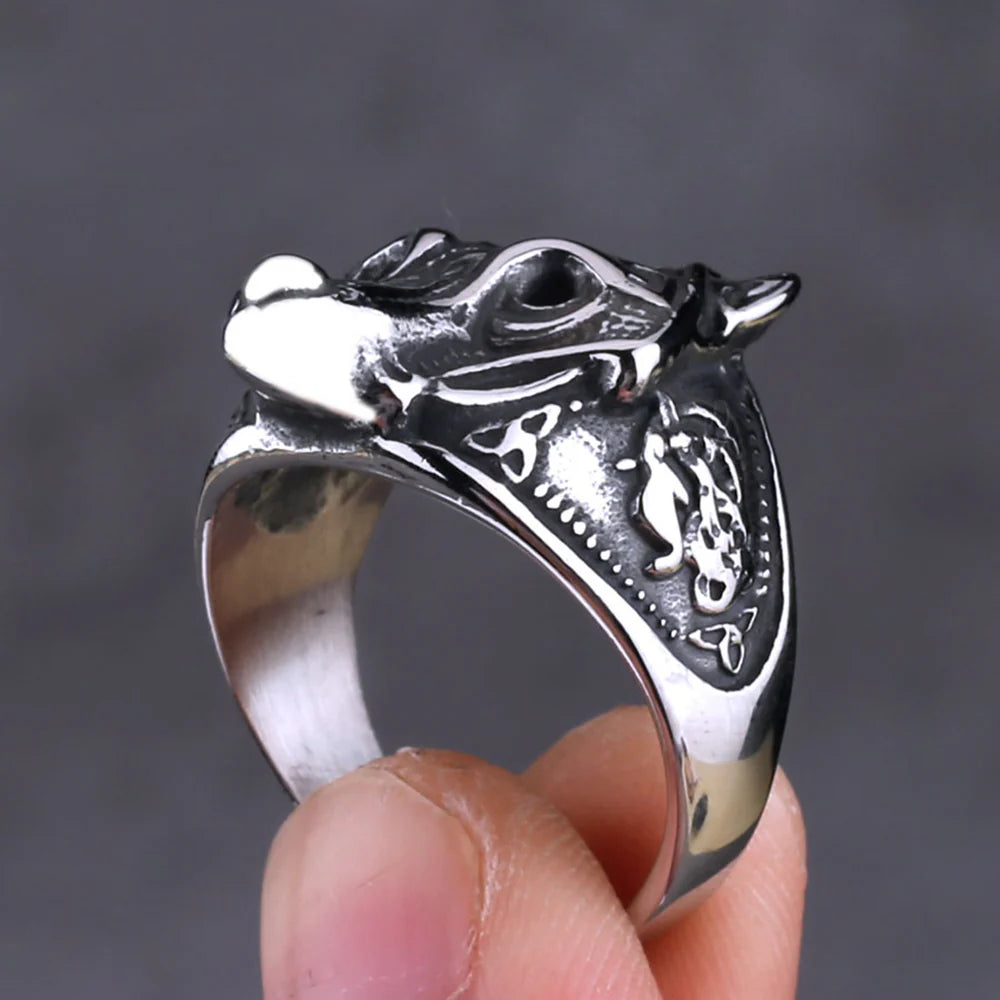 Viking wolf head ring