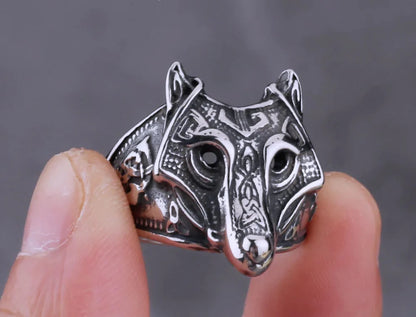 Viking wolf head ring