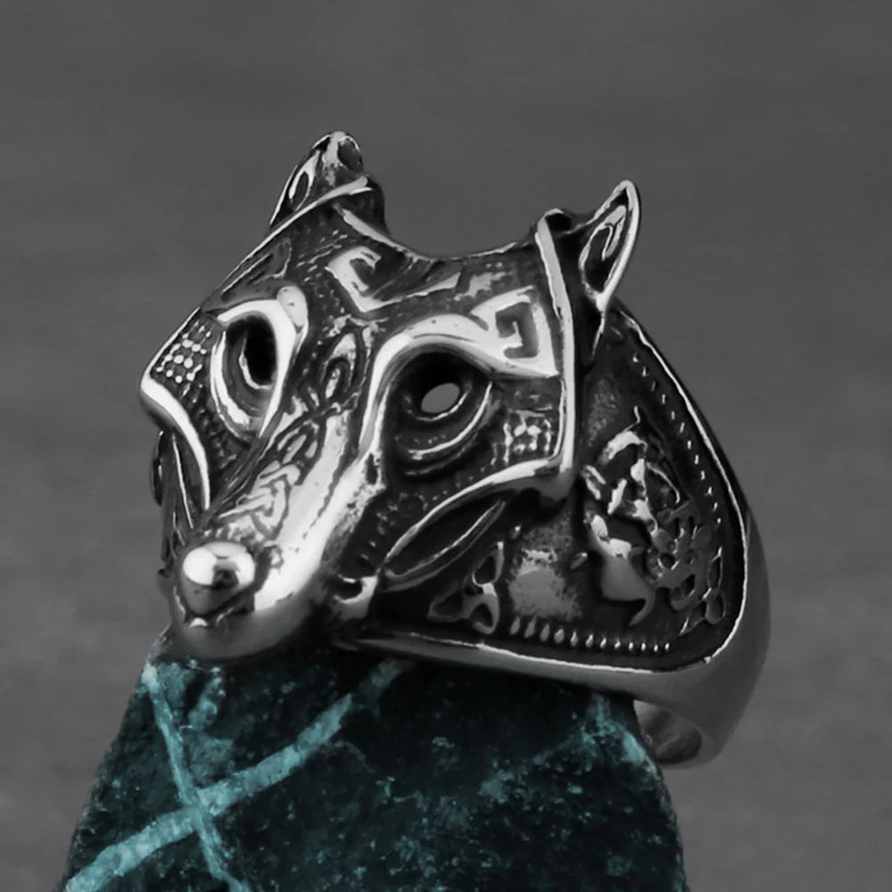 Viking wolf head ring