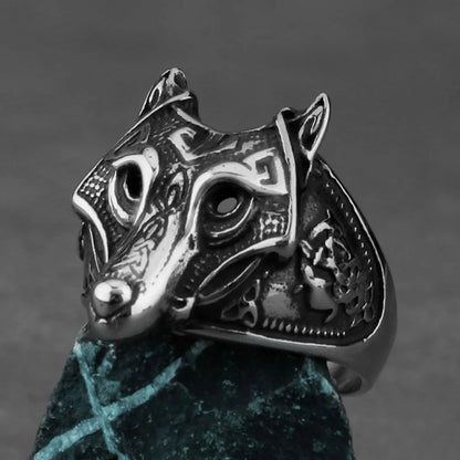 Viking wolf head ring