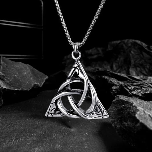 Viking Triangle Pendant Necklace with Angel Wings Cross