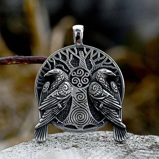 Raven Necklace, Huginn and Muninn Tree of Life Pendant