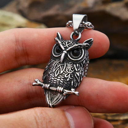 Vintage Nordic Viking Owl Pendant Necklace