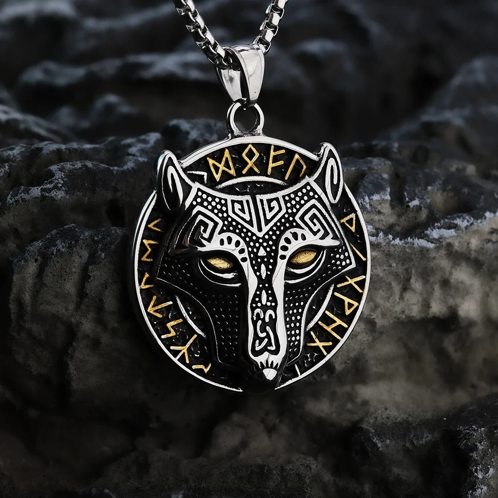 Viking wolf pendant with runes