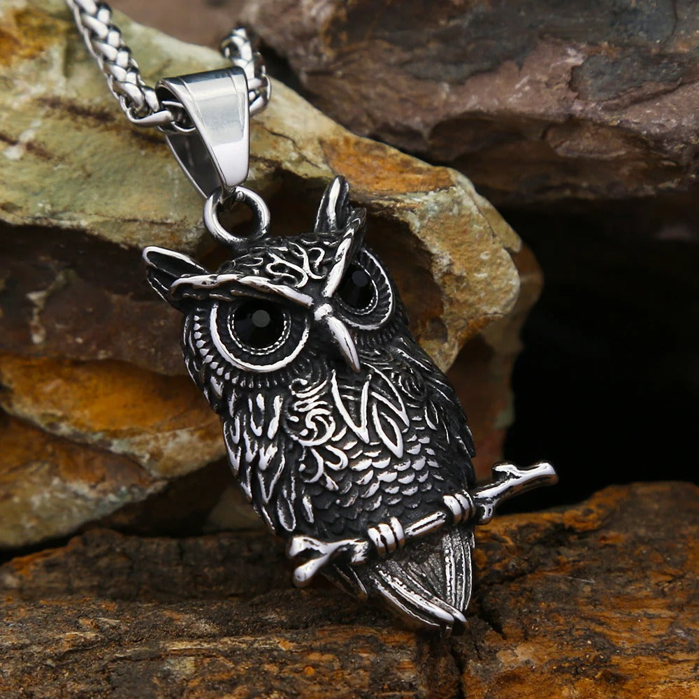 Vintage Nordic Viking Owl Pendant Necklace