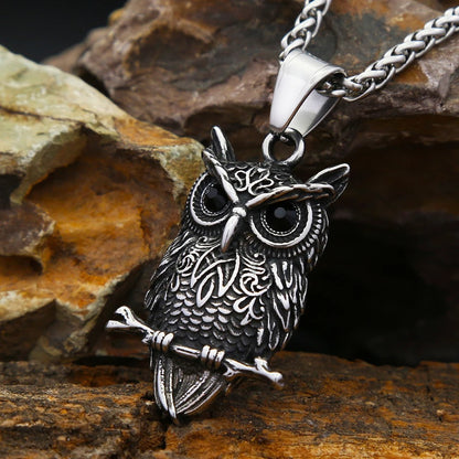 Vintage Nordic Viking Owl Pendant Necklace