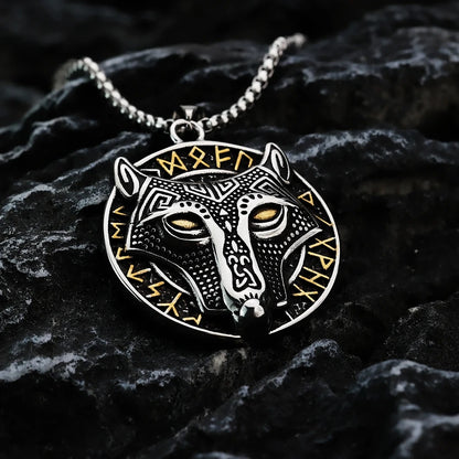 Viking wolf pendant with runes