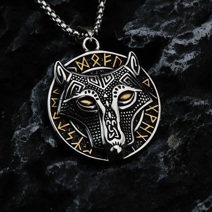 Viking wolf pendant with runes