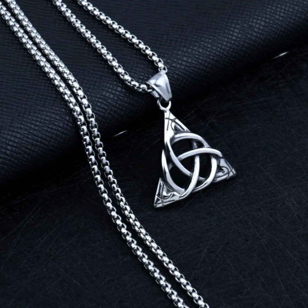 Viking Triangle Pendant Necklace with Angel Wings Cross