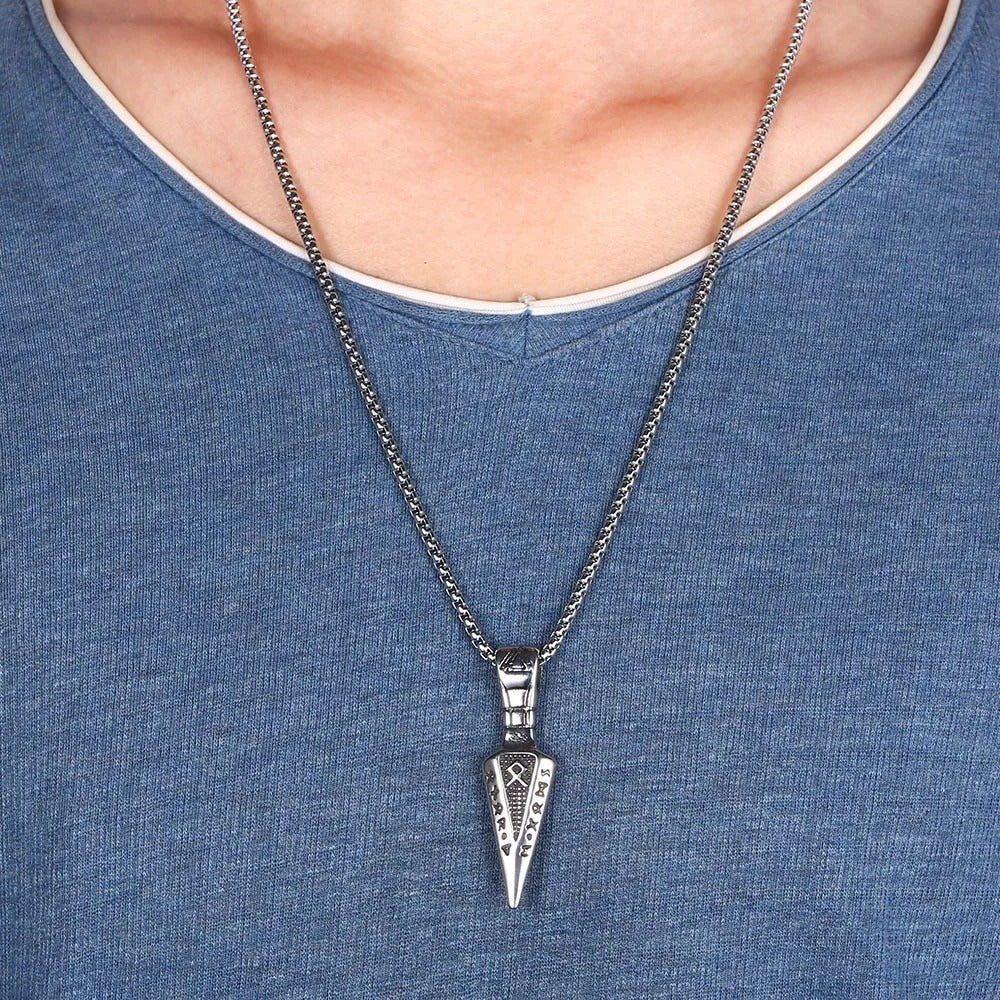 Vintage Nordic Rune Viking Arrow Pendant Necklace