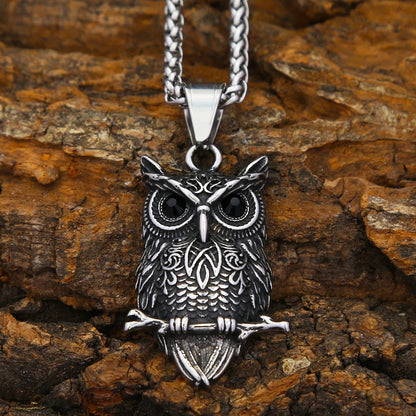 Vintage Nordic Viking Owl Pendant Necklace