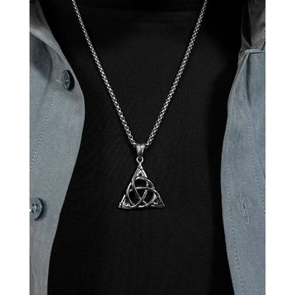 Viking Triangle Pendant Necklace with Angel Wings Cross