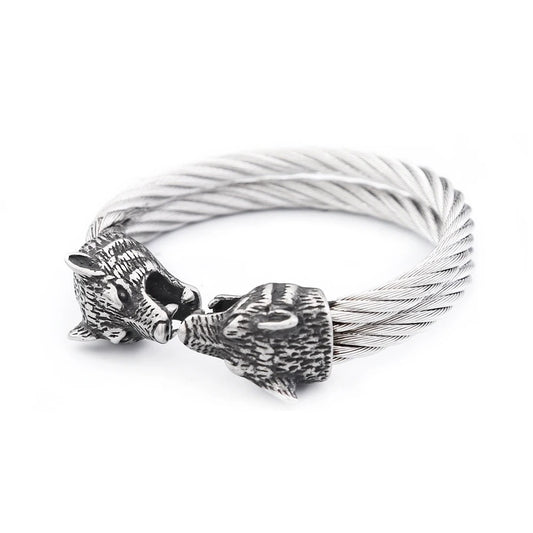 Double Wolf Head Bracelet