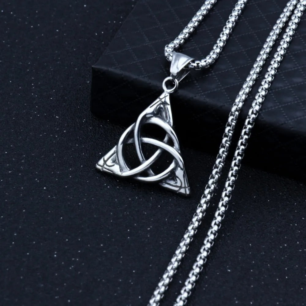 Viking Triangle Pendant Necklace with Angel Wings Cross