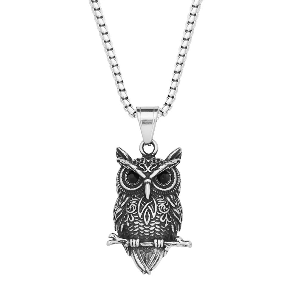 Vintage Nordic Viking Owl Pendant Necklace