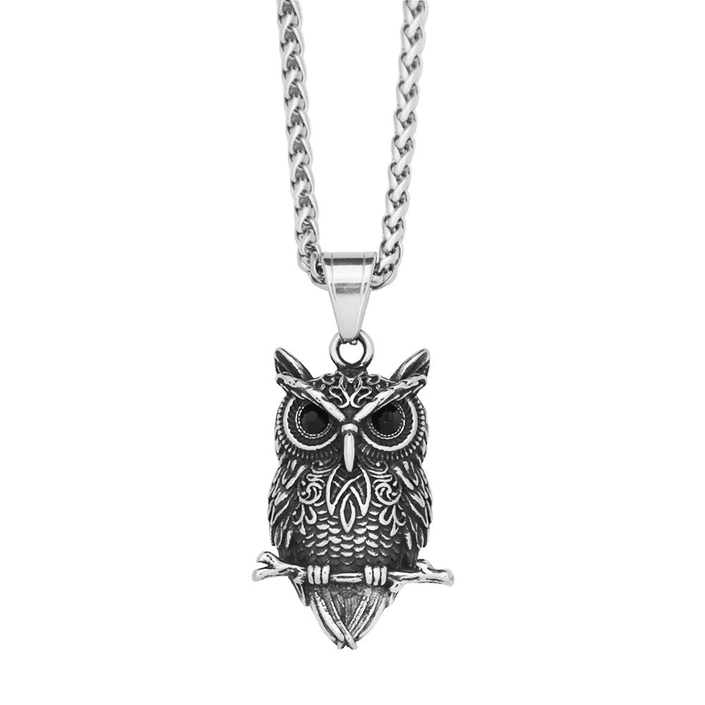 Vintage Nordic Viking Owl Pendant Necklace