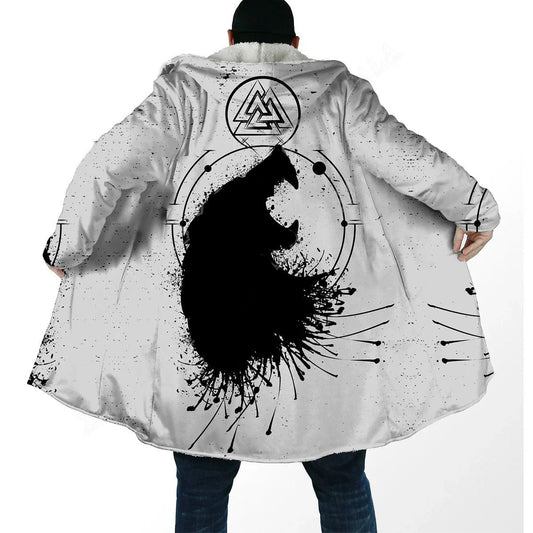 Odin’s Viking Raven Cloak – Warm 3D Print Hooded Fleece Overcoat