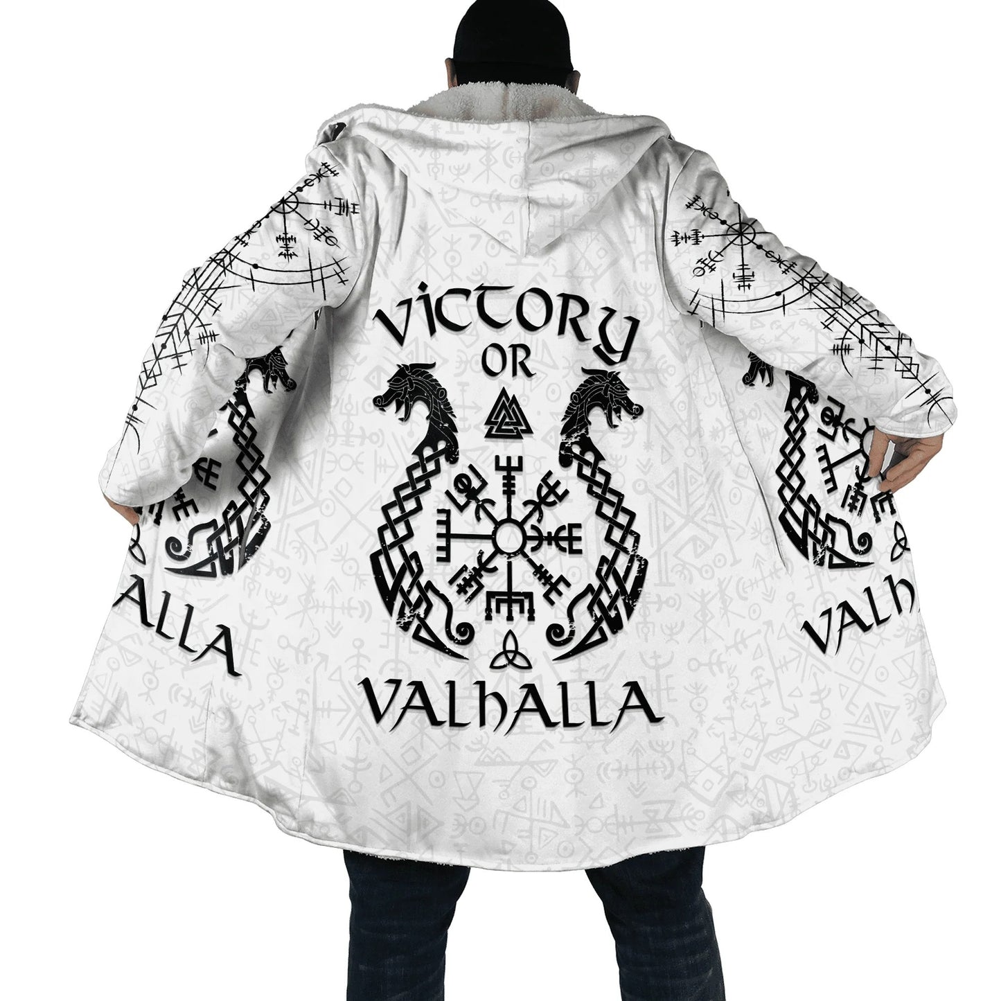 Victory Or Valhalla Unisex Cloak – Viking Fleece Hooded Coat