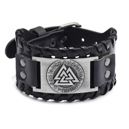 Viking Valknut Leather Bracelet – Symbol of Strength and Valor