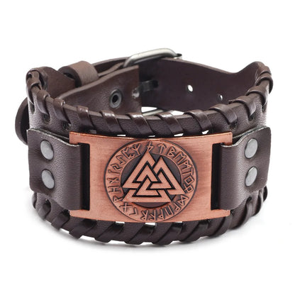 Viking Valknut Leather Bracelet – Symbol of Strength and Valor