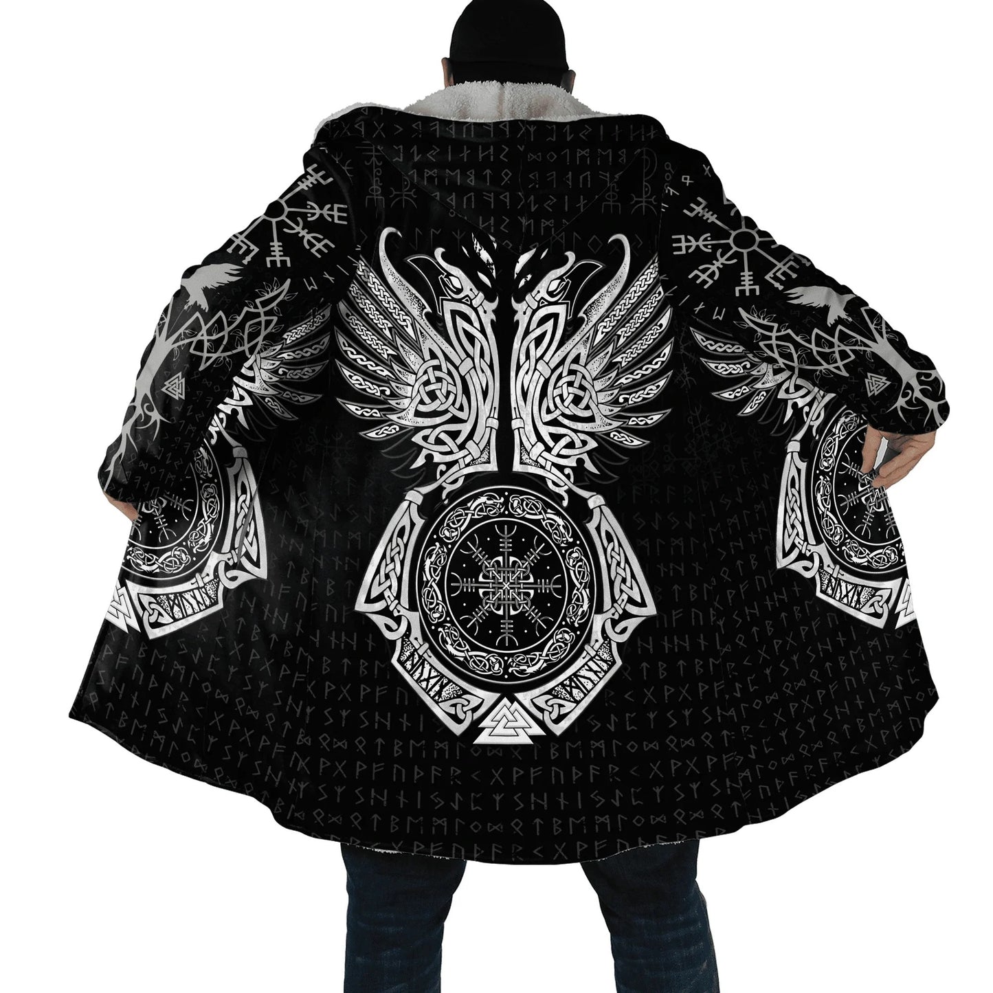 Viking Rune Cloak with Vegvisir Symbol & Valknut Wings