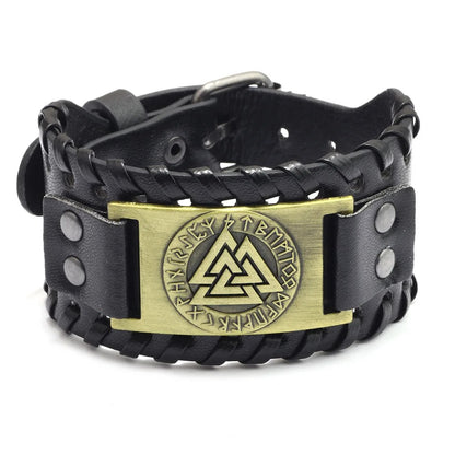 Viking Valknut Leather Bracelet – Symbol of Strength and Valor