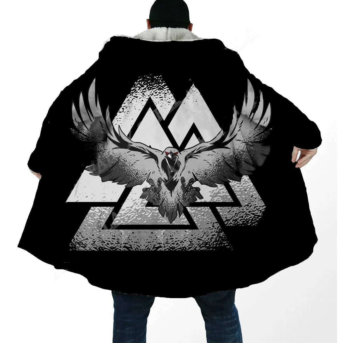 Raven Odin Viking 3D Print Hooded Overcoat – Warm Fleece Cloak